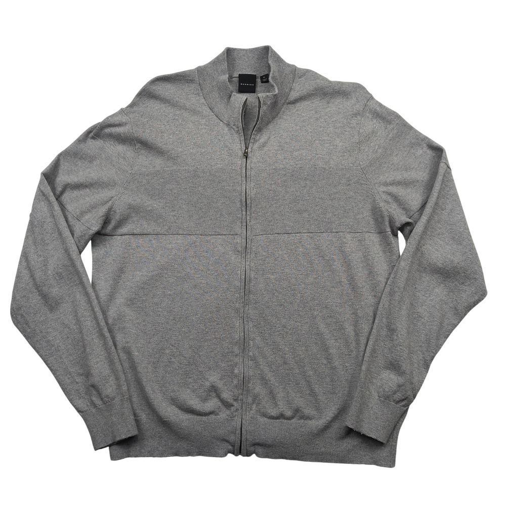 Dunning Mens XL Full Zip Sweater Gray‎ Cotton Silk Cashmere Blend Mock Neck Golf